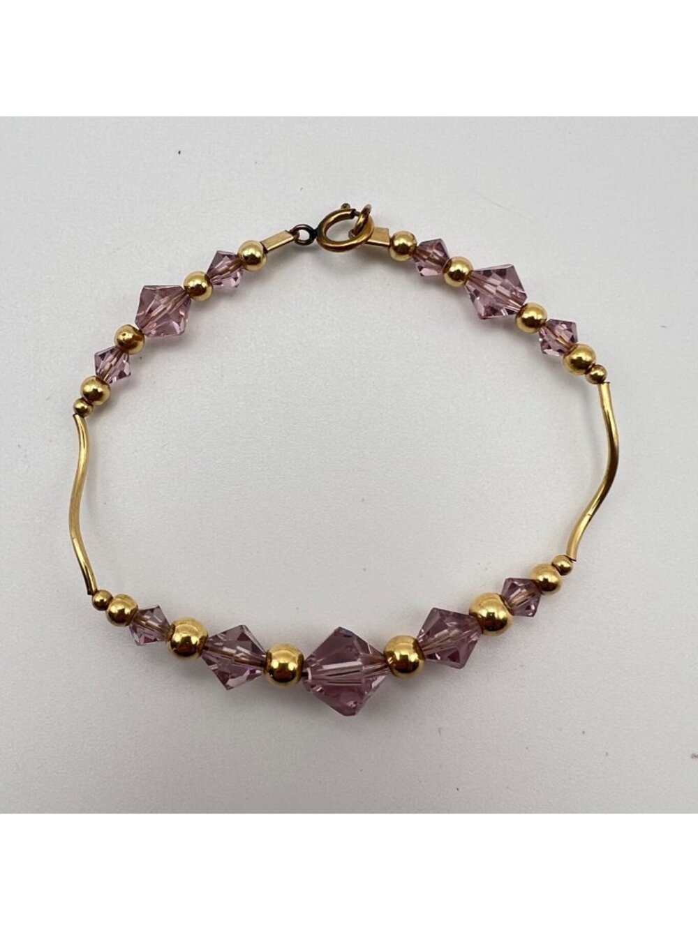 Pink Crystal Bicone Bracelet 5.75 Inch Petite 14K GF Clasp Delicate Minimalist
